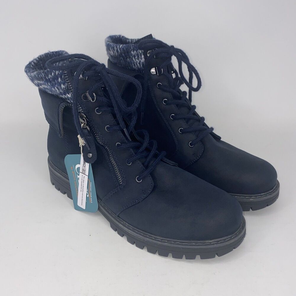 New Cliffs By White Mountain Mandy Ankle Boots Navy Blue Womens Size 10 Lace Zip